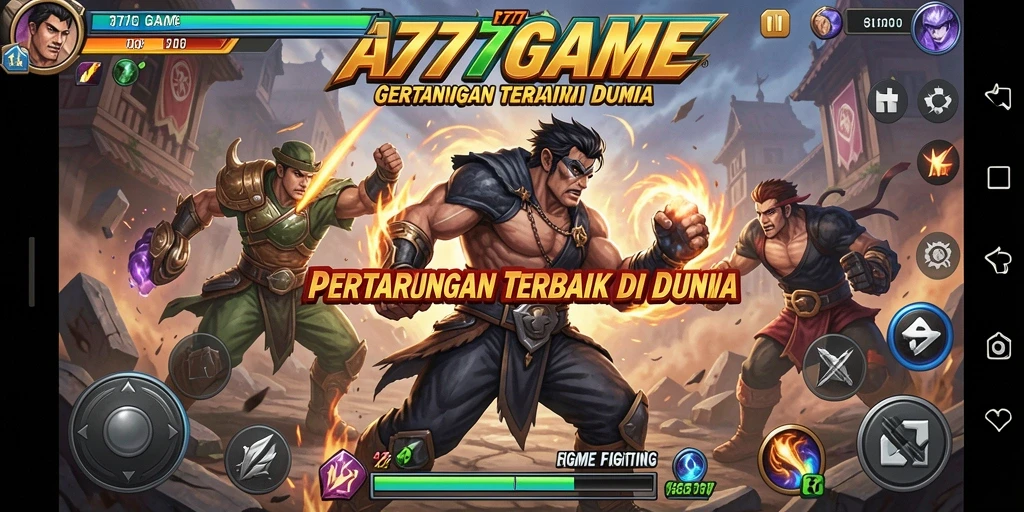 Tangkapan layar A777GAME menampilkan pertarungan intens antara karakter yang berbeda.