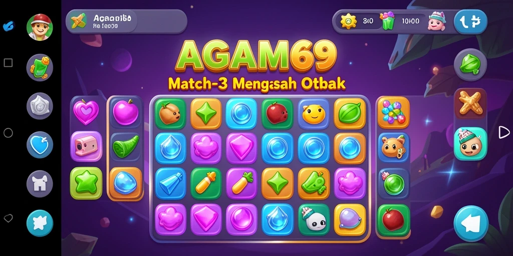 Tampilan gameplay AGAM69 yang menampilkan keseruan mencocokkan simbol Match-3.