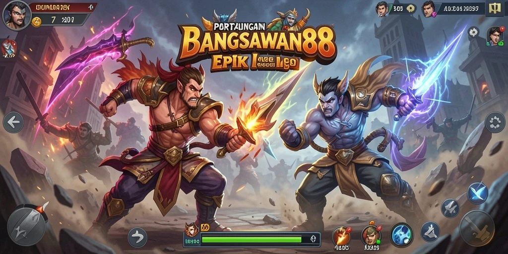 Tampilan gameplay BANGSAWAN88 yang penuh aksi dan karakter keren.