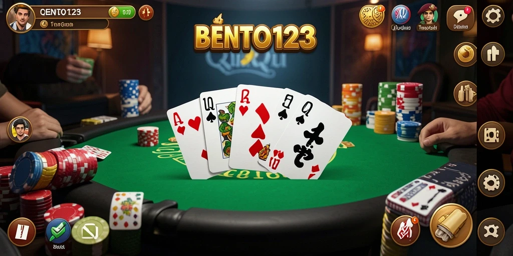 Screenshot utama BENTO123 menampilkan aksi seru permainan QiuQiu.