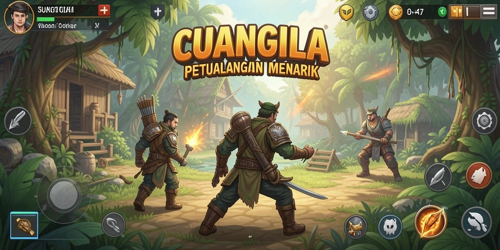 Screenshot gameplay <strong>CUANGILA</strong> menampilkan aksi menara pertahanan yang mendebarkan.
