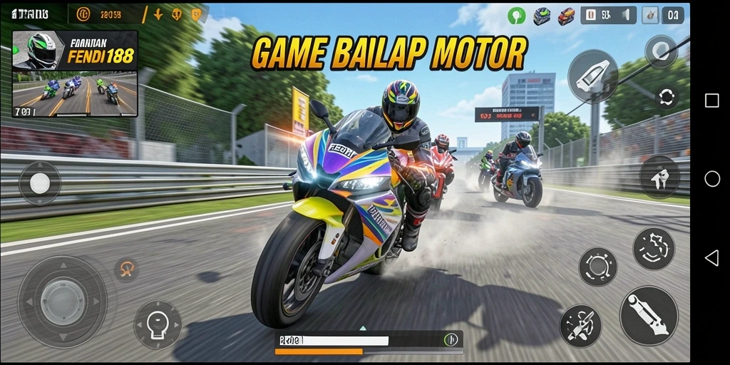 Screenshot gameplay FENDI188 menampilkan balapan motor yang seru dan cepat.