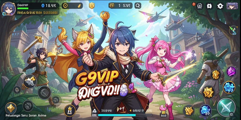 Tampilan gameplay menakjubkan dalam G9VIP dengan karakter anime ikonik.