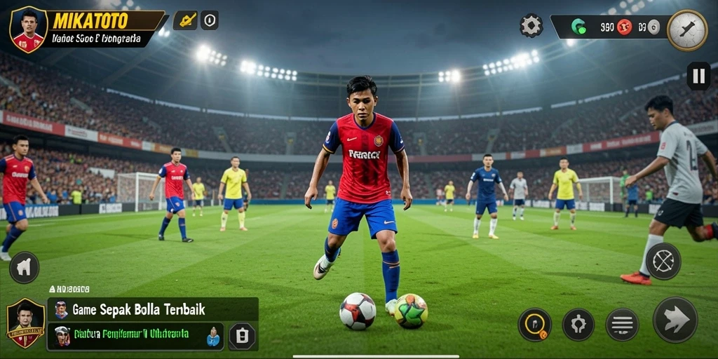 Tangkapan layar MIKATOTO menampilkan aksi seru di lapangan sepak bola.