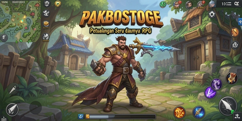 Screenshot gameplay PAKBOSTOGEL menunjukkan pertarungan seru di dunia RPG.