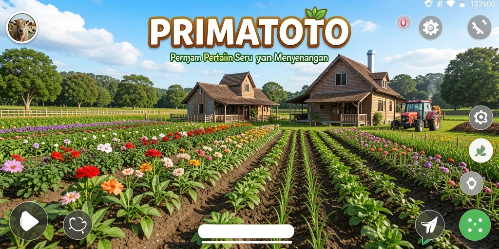Tampilan gameplay PRIMATOTO yang menampilkan aktivitas bertani.