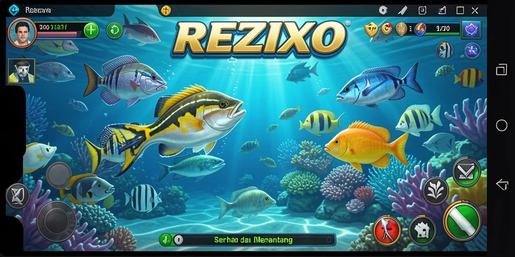 Tampilan gameplay seru saat menembak ikan di REZIXO.