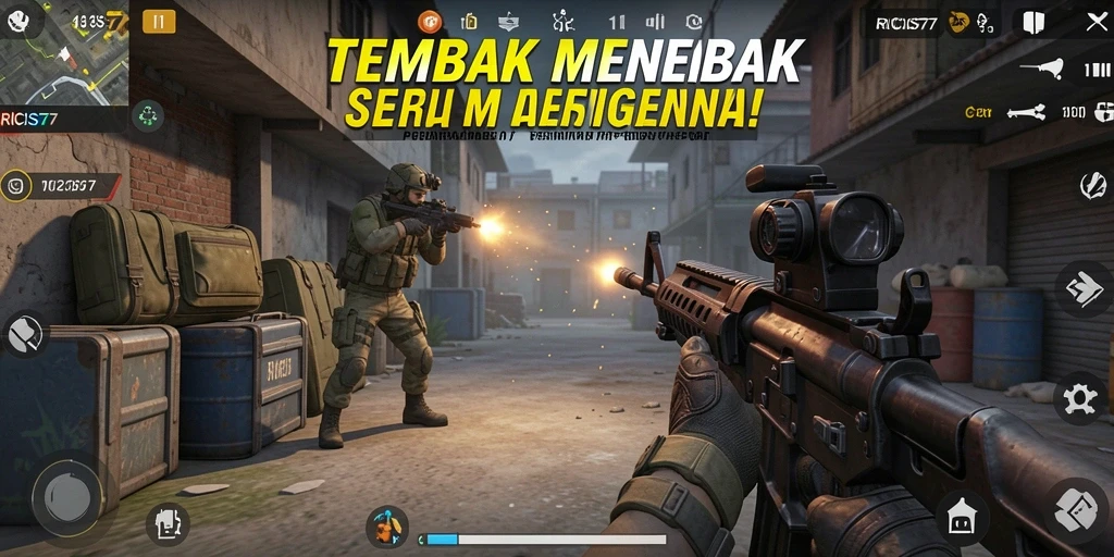 Tampilan screenshot gameplay RICIS77 dengan aksi tembak-menembak yang mendebarkan.
