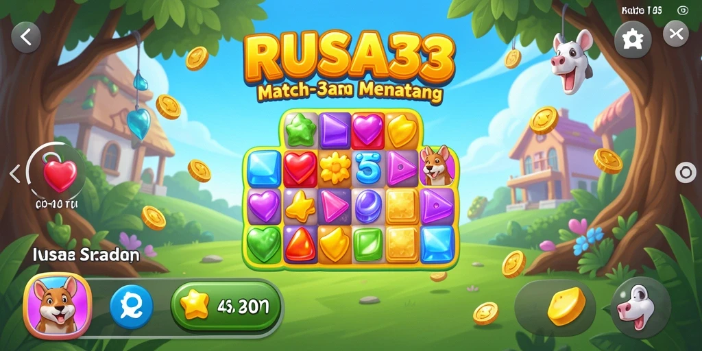 Screenshot RUSA33 menampilkan gameplay Match-3 yang seru dan penuh warna.