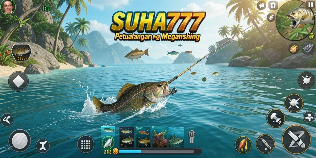 Screenshot gameplay <strong>Suhu777</strong> menunjukkan aksi memancing yang mendebarkan.
